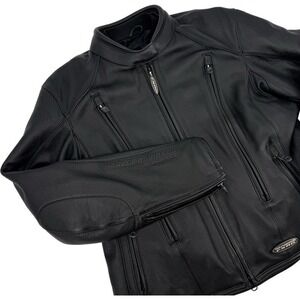 HARLEY DAVIDSON Large FXRG Leather Riding Jacket Black Armored Waterproof Vented